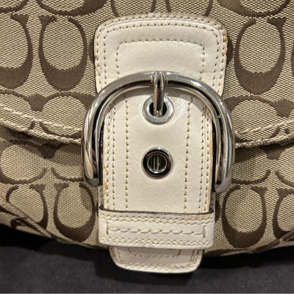 Coach 11860 Soho Signature C Logo Khaki Canvas White Buckle Shoulder Bag - Picture 2 of 8